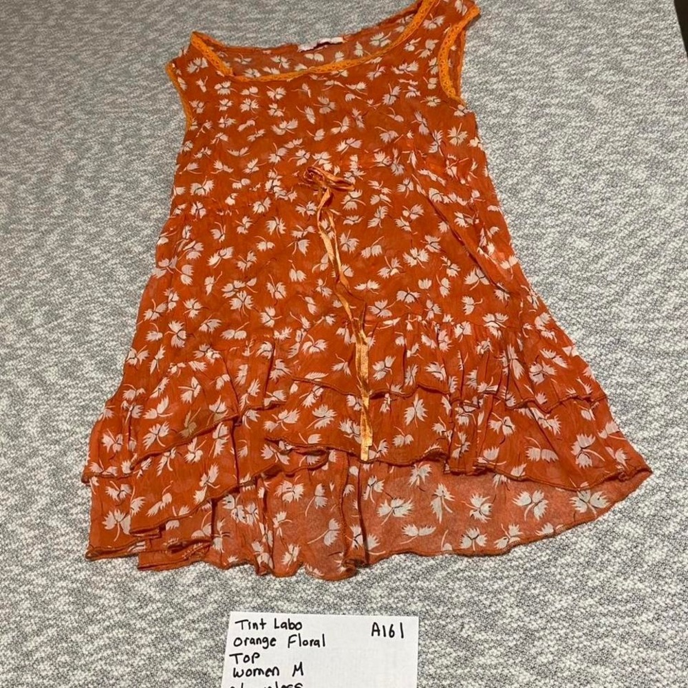 Tint Labo Orange floral top with tie detail women M. SKU-A161#floral #summer